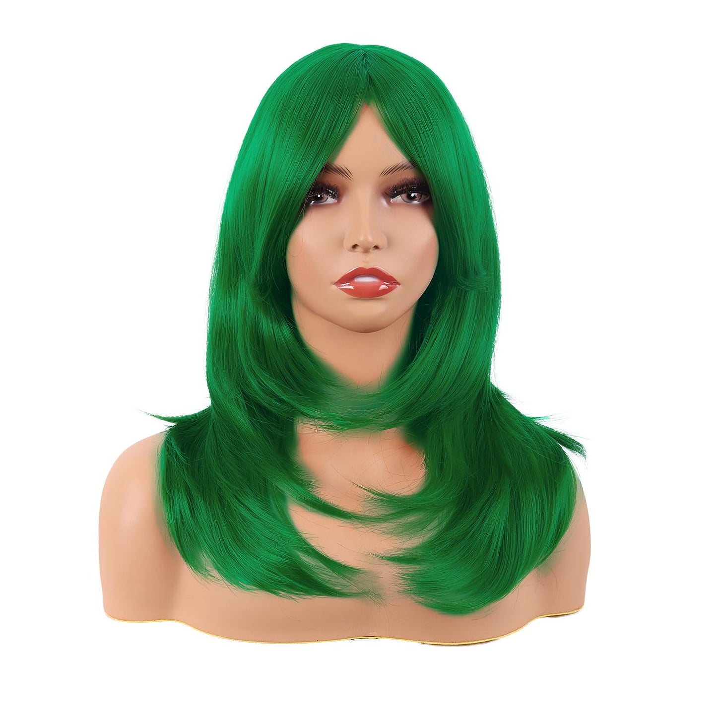MapofBeauty 20 Inch/50 cm Long Layered With Bangs Straight Synthetic fiber Shoulder Length Hair Party Wig (Grass Green)