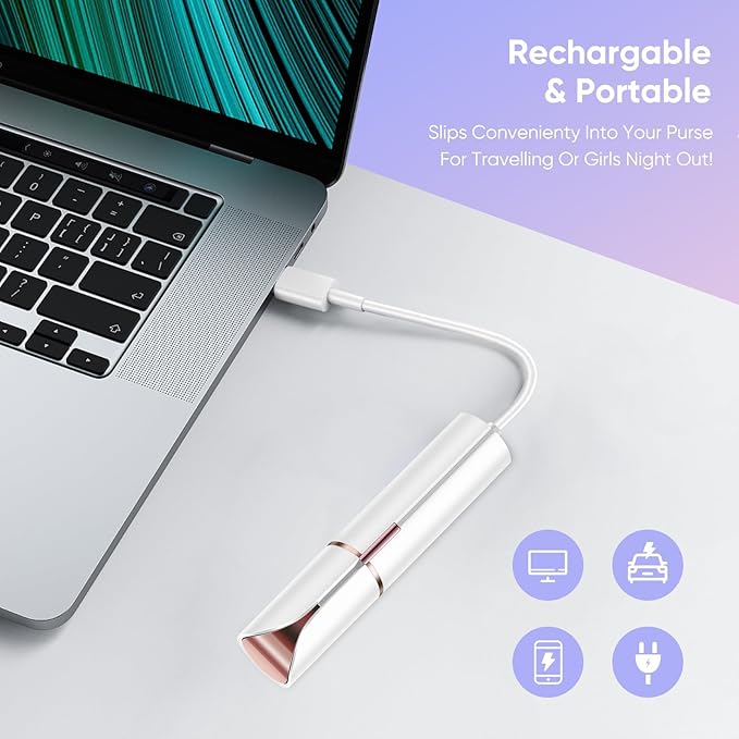 Facial Hair Removal for Women, Electric Painless Rechargeable Facial Hair Remover for Face, Lip, Chin with 2 x Replacement Heads