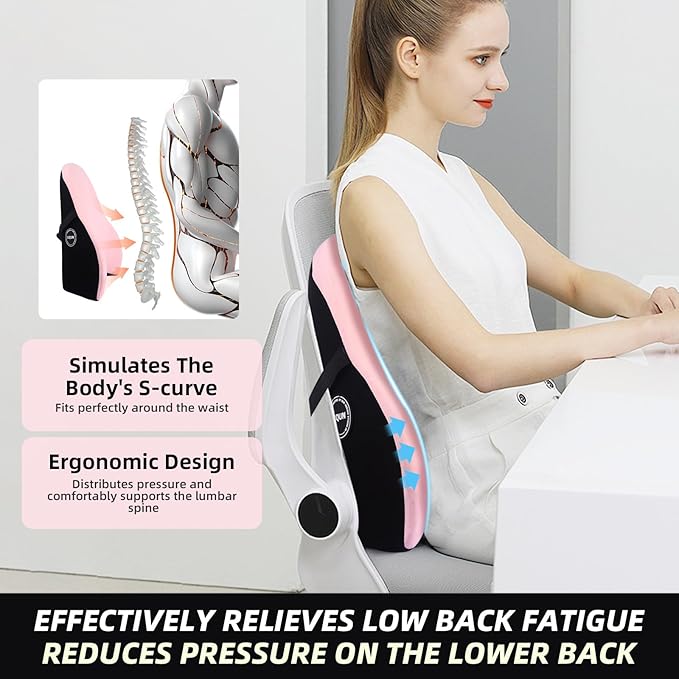 LIQUN Memory Foam Seat Waist Pillow, for Office Chair, Car, Game Chair Lower Back Pain Relief and Improve Posture Lumbar Support Pillow, (Pink)