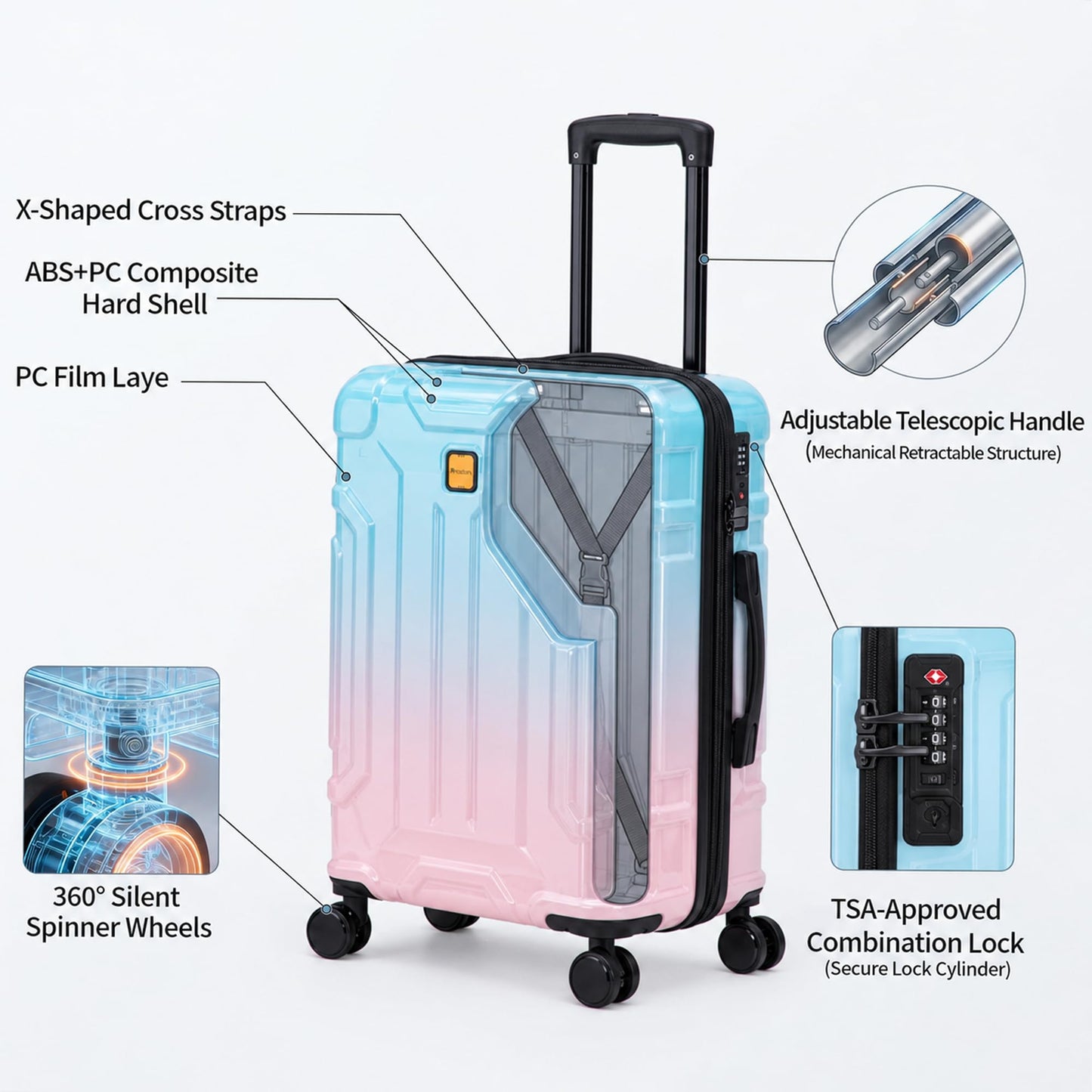 ROASMO 5 Piece Hardshell Suitcase Set, 20/24/28" 25% Expandable Luggage Set with Matching Travel Bags, 22x14x9 Airline Approved Carry On, TSA Lock, Spinner Wheels, ABS+PC (Beige)