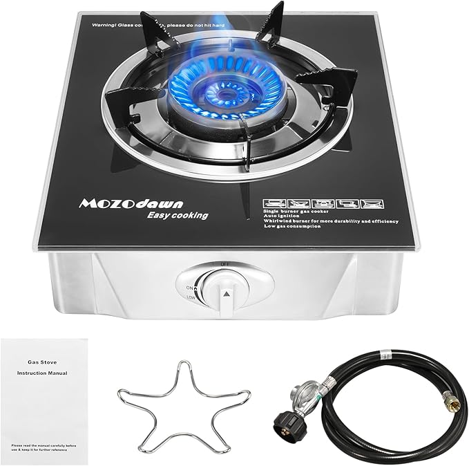 Single Burner Propane Stove 15000 BTU, Portable Gas Propane Stove 1 Burner, Camping Stove Propane with LPG Adapter Hose fo...