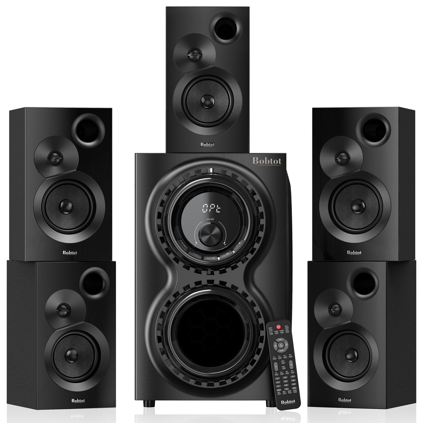Bobtot Surround Sound Systems 1400 Watts Peak Power Home Theater Speakers - 12" Subwoofer Strong Bass 5.1 Wired Loud Stereo Audio System with ARC Optical Bluetooth Input for TV