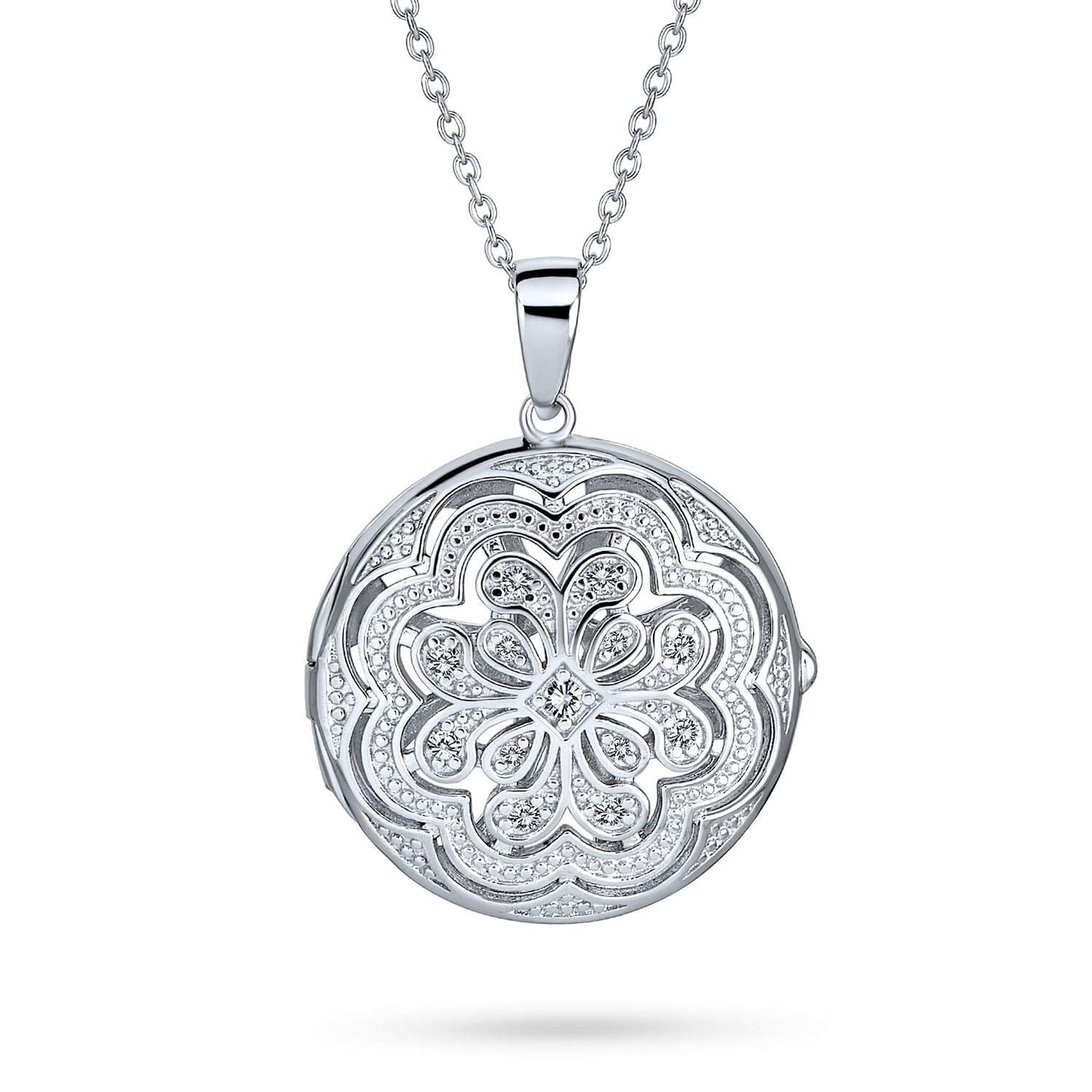 Bling Jewelry Vintage Style Filigree Flower Round Circle Aromatherapy Essential Oil Perfume Diffuser Keepsake Photo Heart Shape