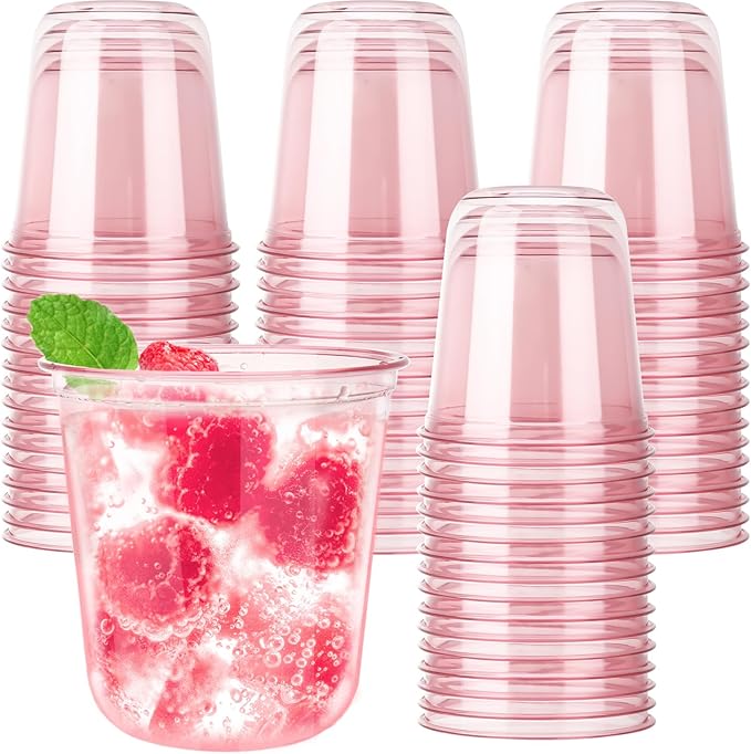 Xuelimei 50pcs 12oz Disposable Stemless Glasses,PET Disposable Drinking Cups,Cold Party Clear Plastic Wine Glasses for Par...