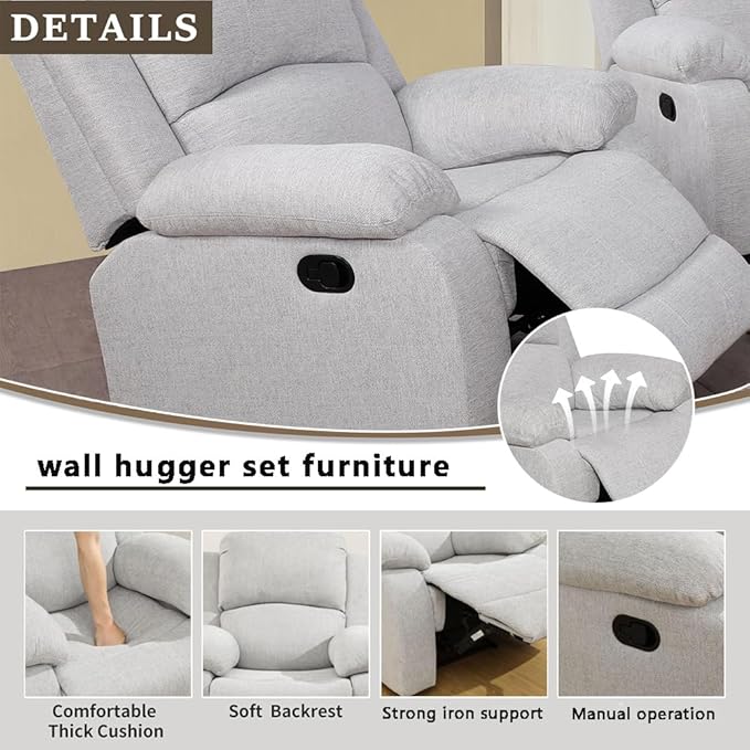 A Ainehome Living Room Furniture Set Leather Recliner Sofa Set Loveseat Chair Furniture Sofa Set for Living Room/Small Space/Rv/House/Office/Theater Seating (A-Grey White Microfiber, Chair)