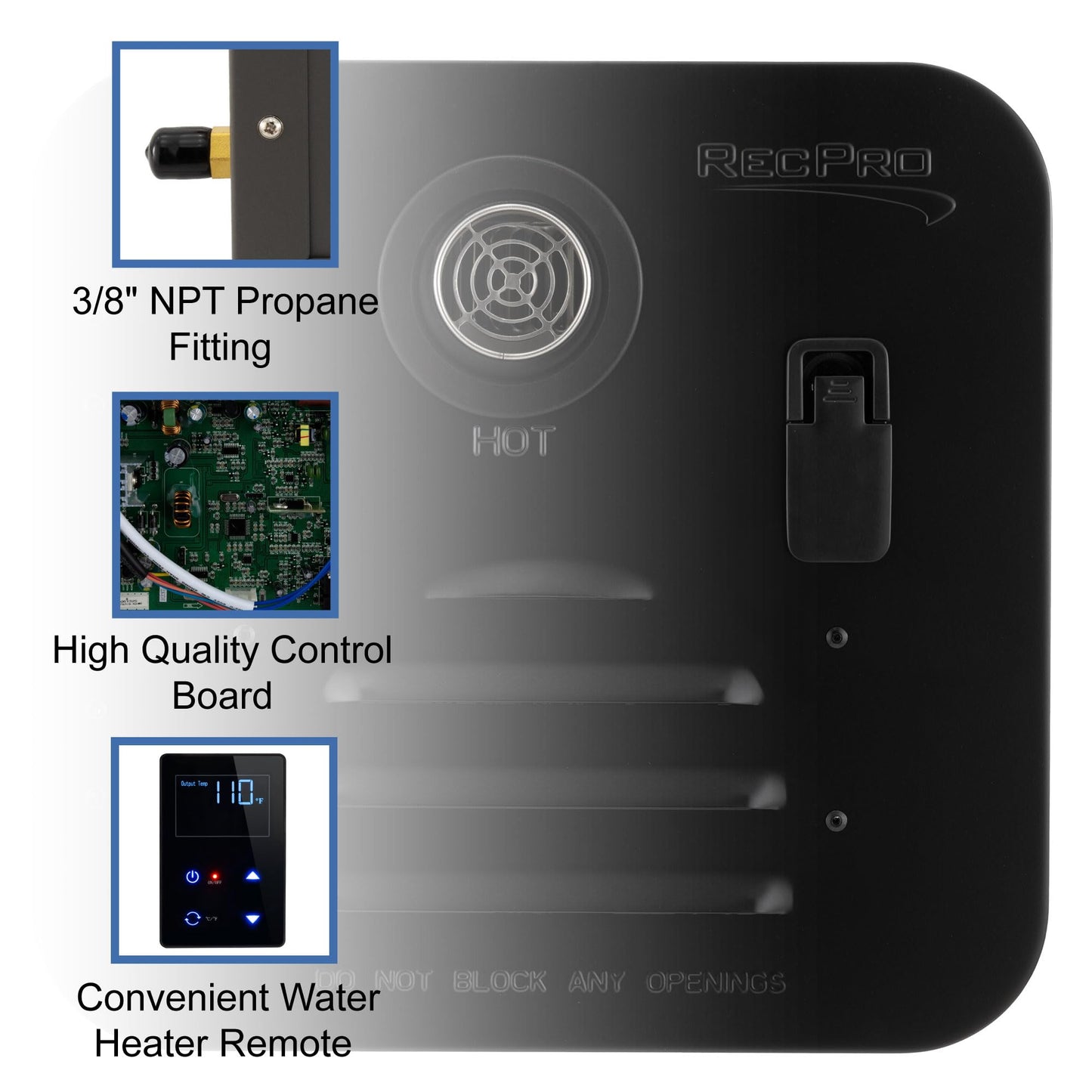 RecPro RV Tankless Hot Water Heater | 60,000 BTU | On Demand Gas Heater for Campers | Remote Control (15" Door, White)