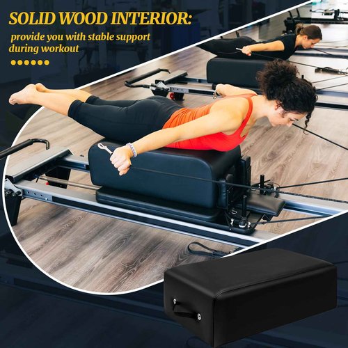 Beeveer Pilates Sitting Box 26 x 15 x 9.5 Inch Pilates Reformer Box Accessories for Women Stamina Strength Balance Flexibility Home Gym Exercise Workout Equipment Supply for All Reformers(Black)