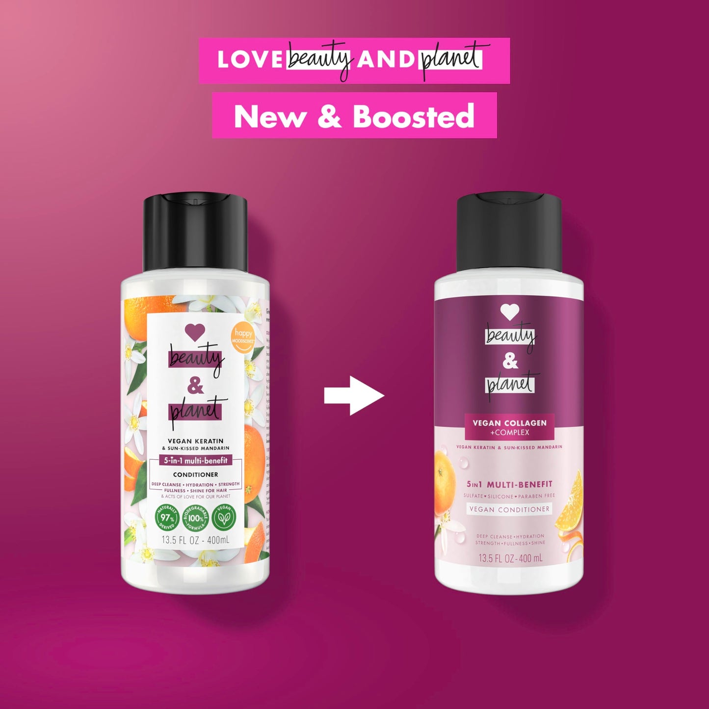 Love Beauty and Planet 5-in-1 Multi-Benefit Conditioner Vegan Keratin Collagen & Sun-Kissed Mandarin, for a Deep Cleanse, Hydrat