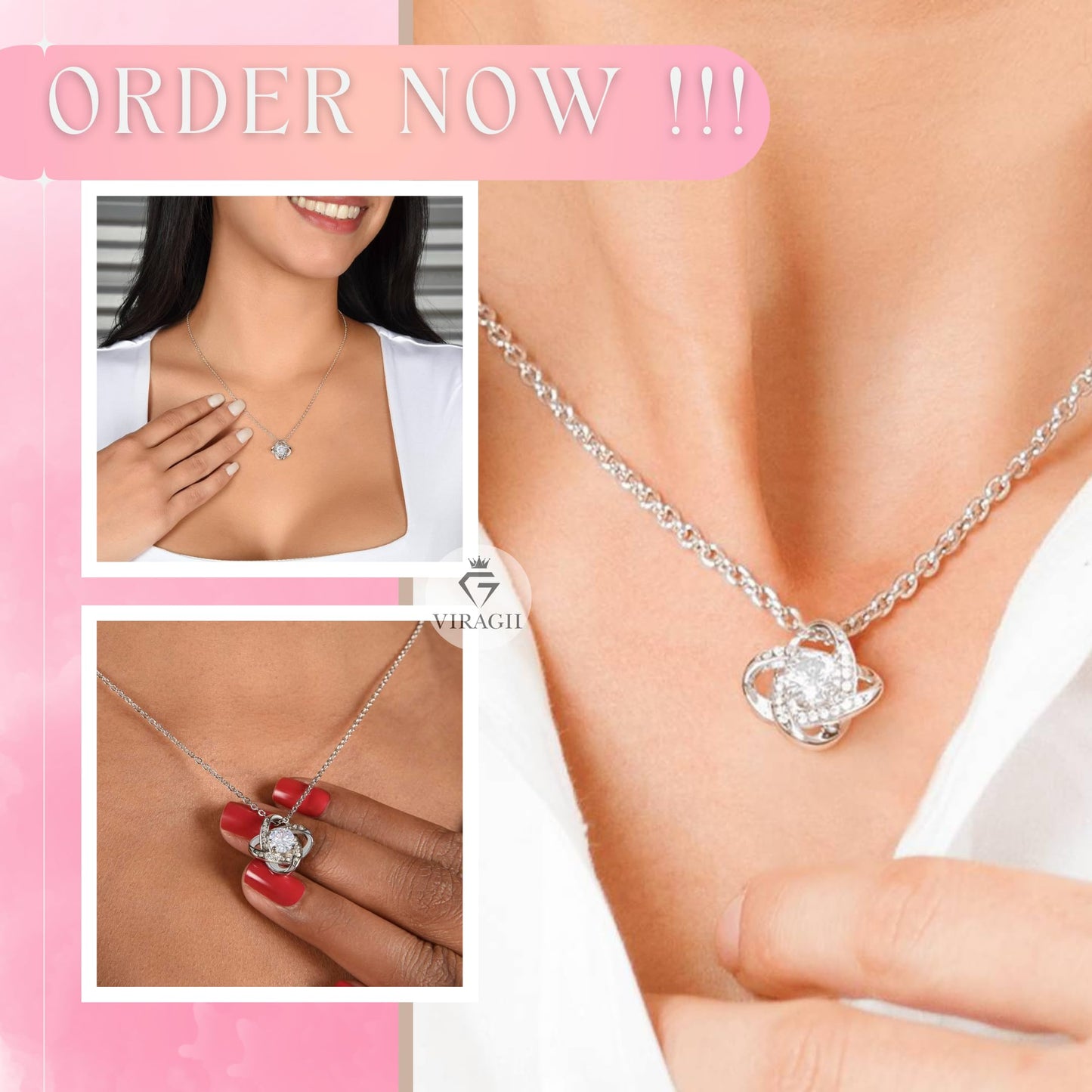 VIRAGIL Aunt Gifts from Niece, Gifts for Niece from Aunt, Aunt and Niece Gifts, Sterling Silver Love Knot Necklace, Mahogany Luxury Gift Box, Aunt Birthday MothersDay Gifts, Christmas Gifts, Card 1