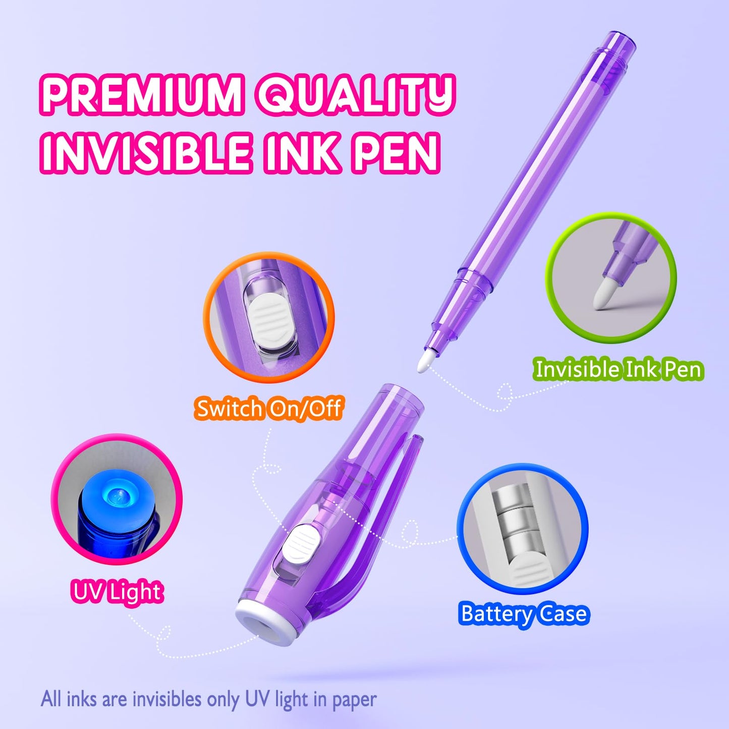 JIMMIDDA Invisible Ink Pen Spy Game for Kids, Party Favors Toys for Girls Boys, Magic Markers for Boys Girls Fun Outdoor Toys, Birthday for 6-13 Year Old Girls Boys (8PCS)