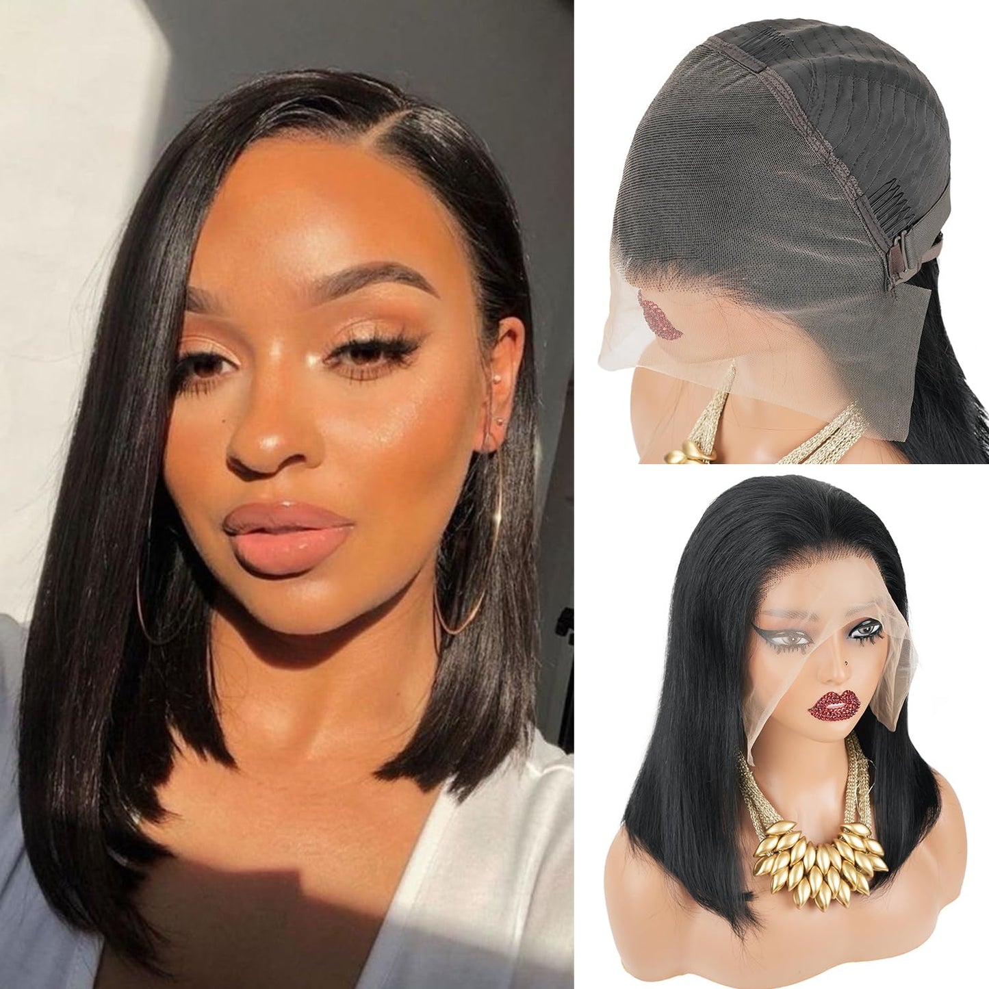 Mihugass 14 Inch Bob Wig Human Hair 13x6 Hd Transparent Lace Front Wigs Pre Plucked With Baby Hair Glueless Wigs 200% Density St