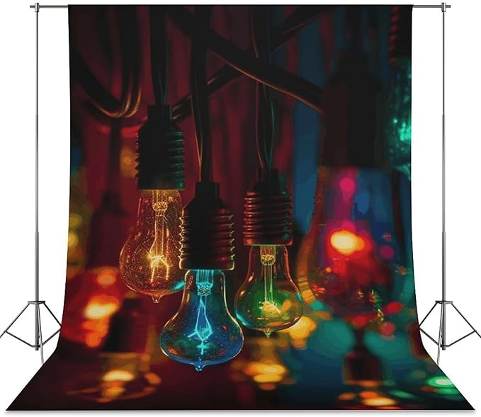 Colored Light Bulbs Backdrop Background for Photography High Density Polyester Fabric Background Banner Seamless Photo Boo...