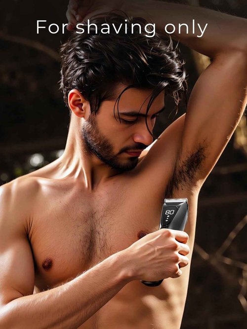 Lijecozy Men's Body Trimmer with Wireless Charging & LED Display, Ceramic Blade Electric Shaver for Pubic Hair, Waterproof with 3 Combs