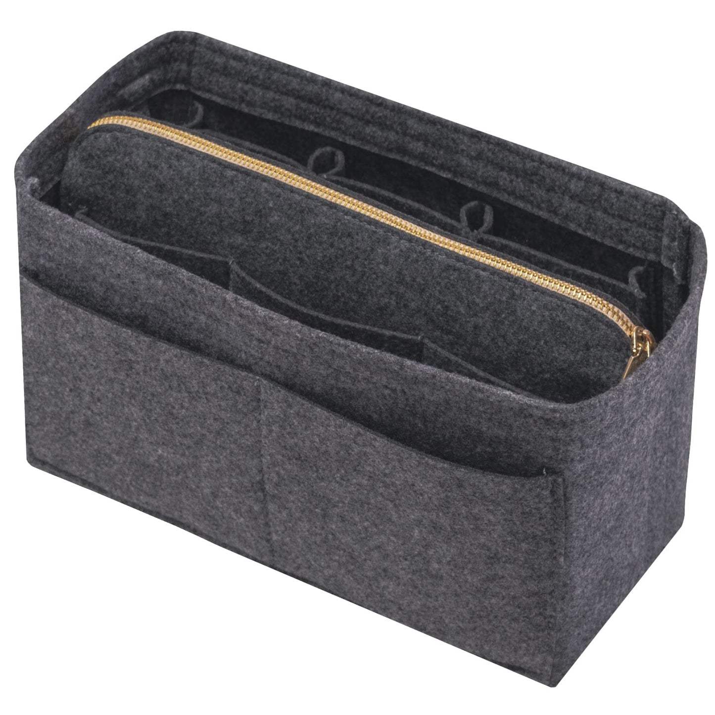 DailyPlus Purse Organizer Insert with Zipper Felt Bag Organizer for Tote Purse Grey Small