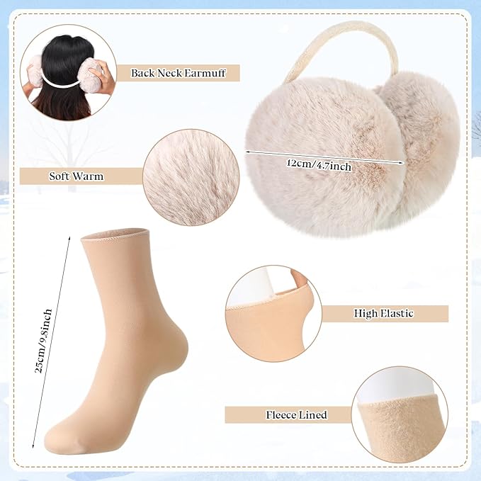 SATINIOR 5 Pcs Winter Beanie Hat Scarf Gloves Set Fleece Lined Knit Hat Warm Touch Screen Gloves Earmuff Warmer for Women(Beige,Fashion Style)