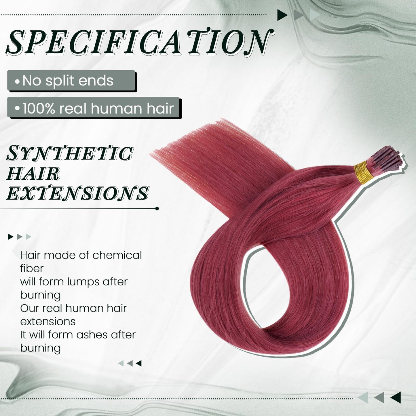 RUNATURE I Tip Hair Extensions Real Human Hair I Tip Extensions Burgundy I Tip Human Hair Extensions for Highlight Long Remy Hai