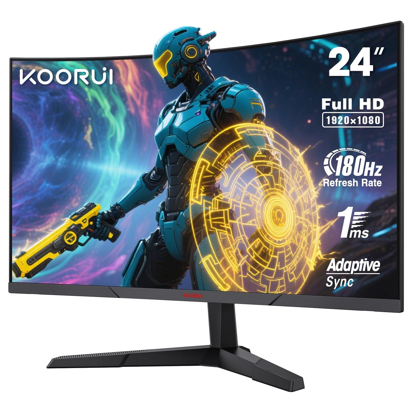 KOORUI 24 Inch Curved Gaming Monitor 180Hz 1ms,FHD 1080p 1500R Curved Display with Adaptive Sync,99% sRGB,HDR10,Eye Care,VESA Compatible,HDMI2.0X2 &DP1.2,Tilt Adjustable,Black