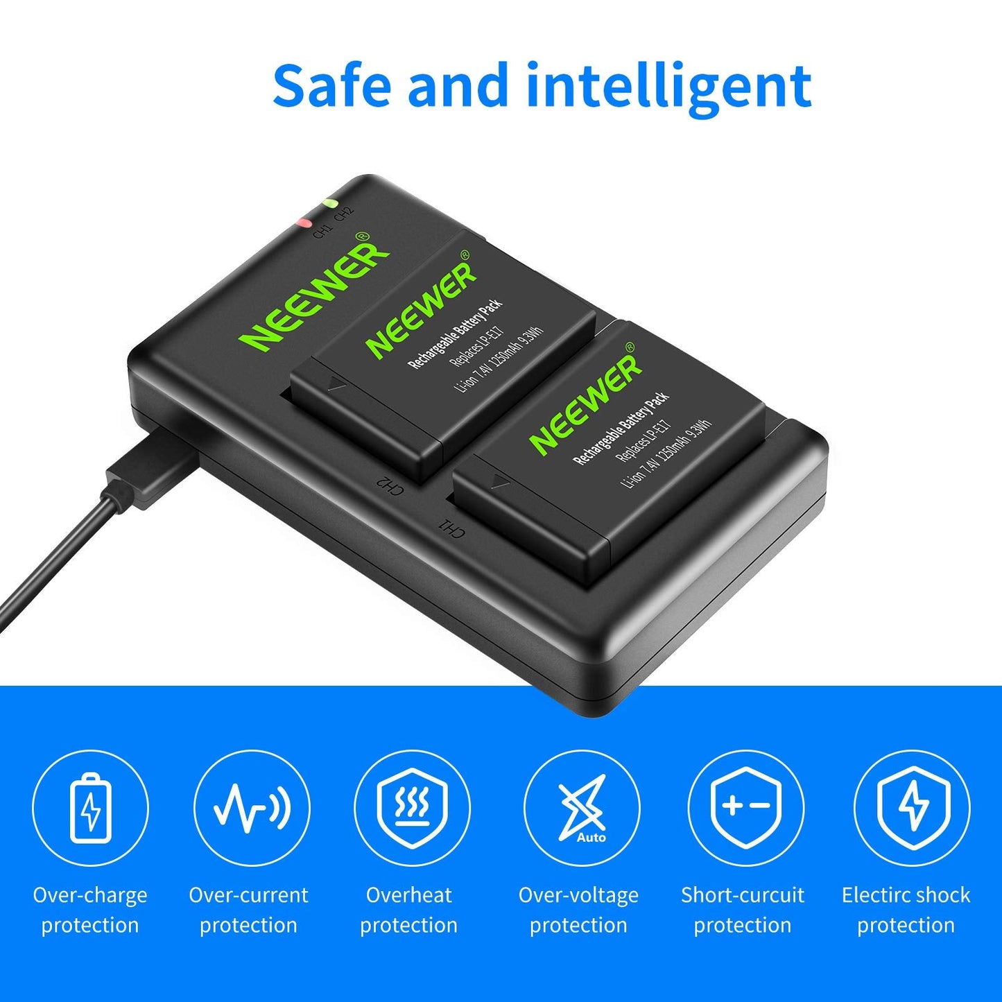 Neewer 2-Pack Lp-E17 Replacement Battery And Dual Usb Charger For Canon Eos R8, R10, R50, Rp, 77D, 750D, 760D, 800D, 8000D, M6 I