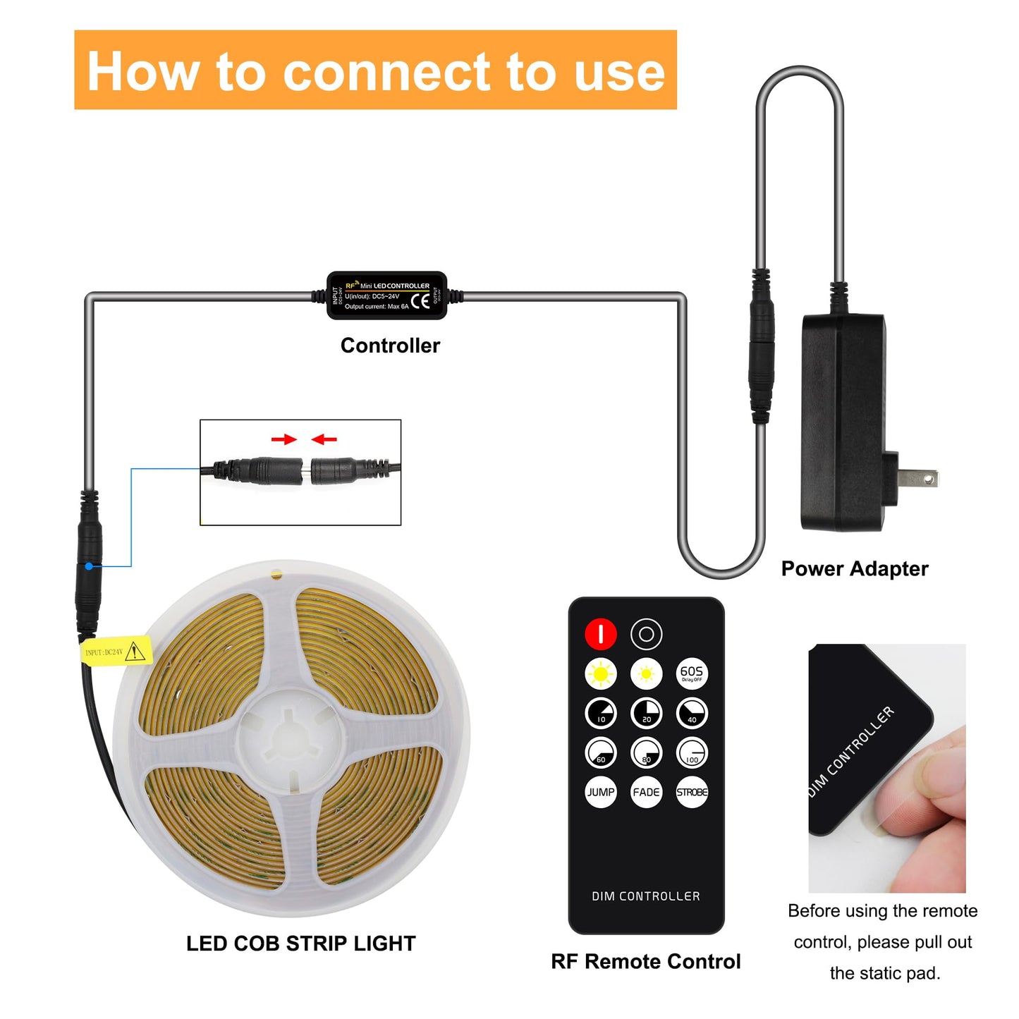 AXMOTUT COB LED Strip Light with Remote, Dimmable 16.4FT/5M Flexible High Density LED Light,4000K Natural White 2400LEDs Super Bright LED Light Strip CRI 90+ for Bedroom,Kitchen,DIY Home Decoration