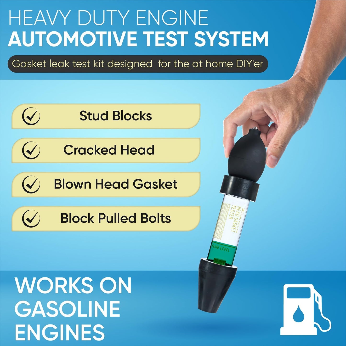 Gold Label Detailing Combustion Leak Detector Kit - 100+ Tests Automotive Engine Block and Head Gasket Tester, Ideal for Detecting Blown Gaskets (Tester with 18oz Fluid)