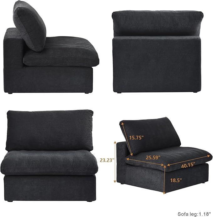 160.6" Cloud Modular Sectional Sofa with Thick Cushion, Wide 4-Seater Minimalist Couch,Convertible Couch Deep Seat Couches for Modern Living Room Sofa Sets for Office House,Black