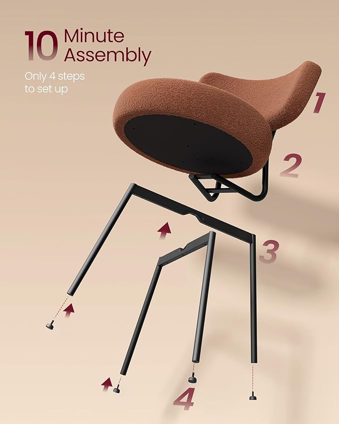 VASAGLE Boucle Dining Chairs Set of 6, Upholstered Kitchen Dining Room Chairs with Curved Backrest and Steel Frame, Modern Mid Century, Round, for Vanity, Living Room, Coffee Brown UKDC110K01-3J