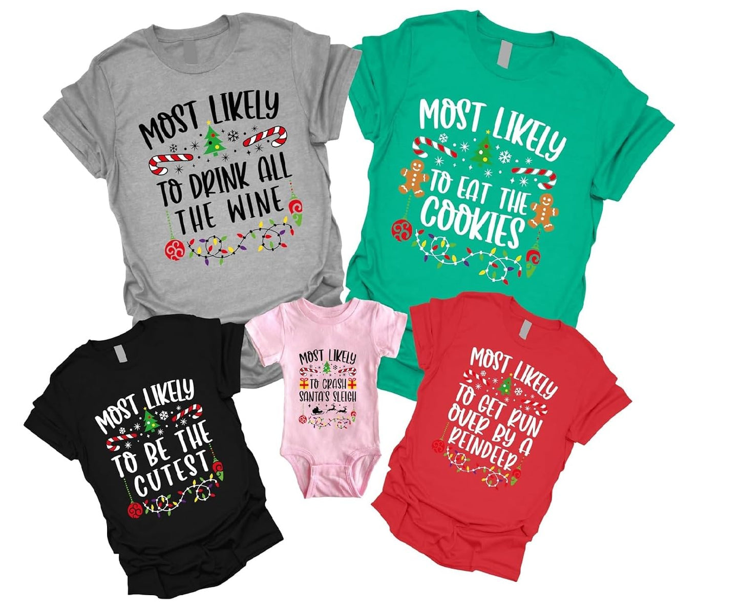 Most Likely To Christmas Shirts, More Than 50 Quotes Family Matching Christmas Tshirts, Custom Text Funny Christmas T-Shirts, Personalized Holiday Party Reunion Tees for Baby & Toddler & Youth and Adults