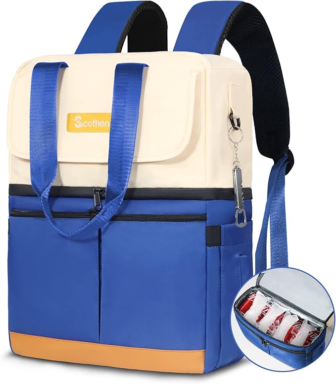 Scothen Backpack Cooler with Double Decker & 12 Ice Packs- Keeps 36 Cans Cold for Up to 24 Hours- Waterproof & Leak Proof ...