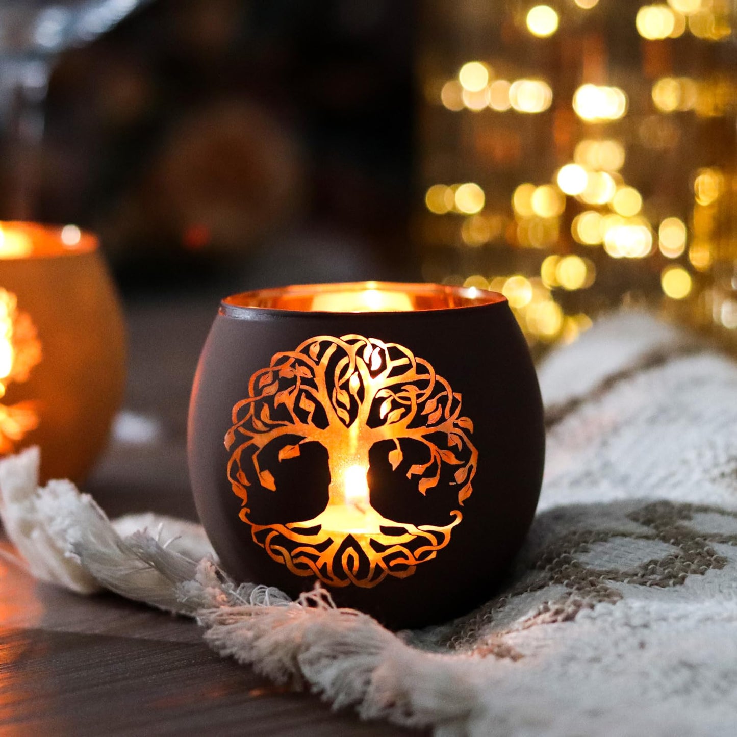 SHMILMH Fall Votive Candle Holders 6 PCS Tree of Life Glass Tea Light Candle Holders Wedding Centerpiece Decorations for Reception, Birthday Party, Bridal Shower Fall Table Decor