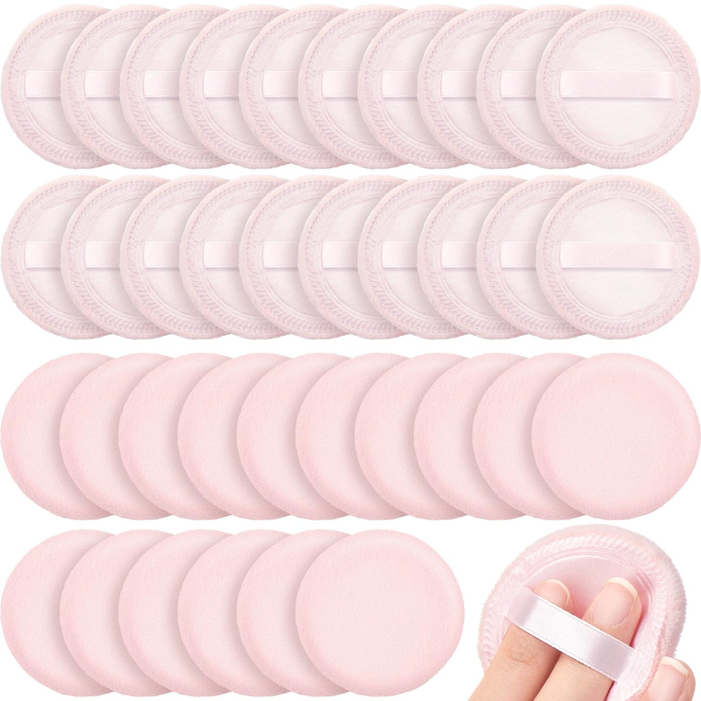 SiliFine 40 Pcs Cotton Powder Puffs Bulk Washable, 2.36 Inch Round Makeup Dusting Powder Puff with Ribbon for Face Body Cosmetic