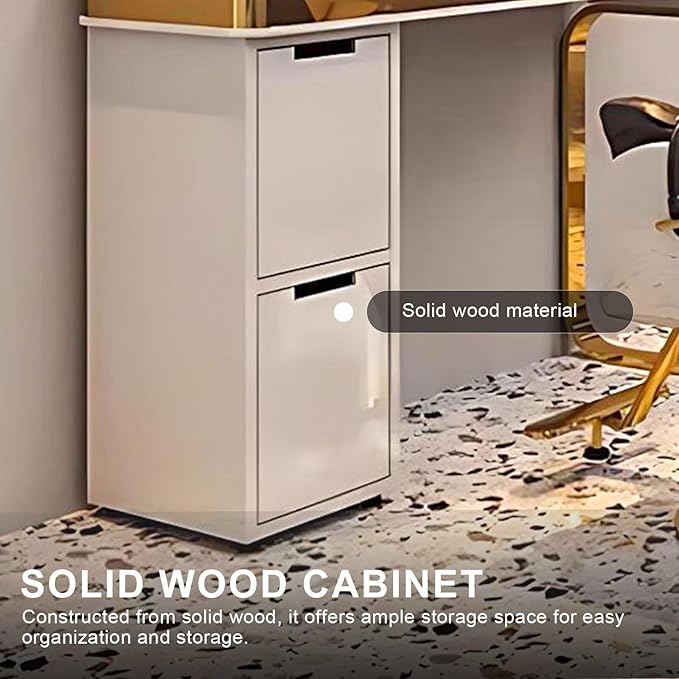 Golden Salon Station for Hair Stylist (Oval LED Mirror)(Storage Cabinets), Barber Station with Light Luxury Style