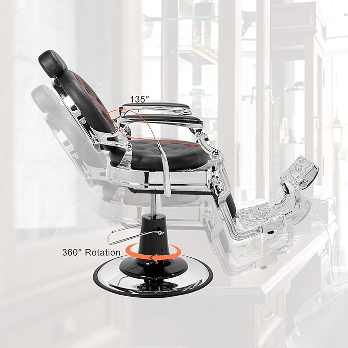 Winado Heavy Duty Vintage Recline Barber Chair Hydraulic with Headrest, Supports up to 700lbs & 360°Rotatable, Professional Salon Beauty Spa Shampoo Equipment (Button Style)
