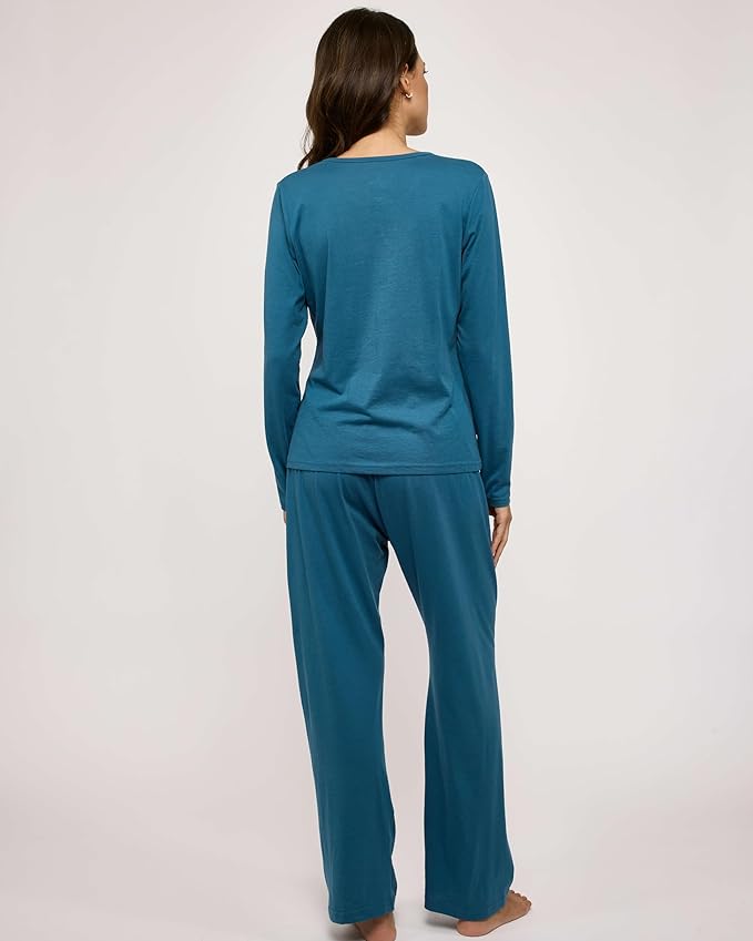 Real Essentials 2 Pack Women's Soft Cotton Long Sleeve Pajama Set with Pants - Lounge Sets for Women (Available In Plus)