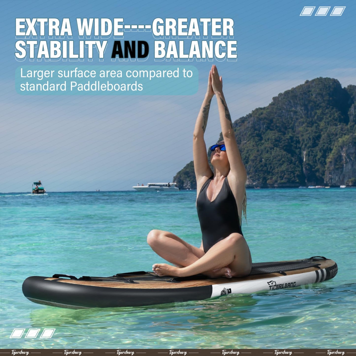 TIGERXBANG Paddle Board, 10.8' Stand Up Paddle Board with Premium Complete Inflatable SUP Accessories, Extra Wide Paddleboards for Adults & Youth-Pandora Collection Indian Black