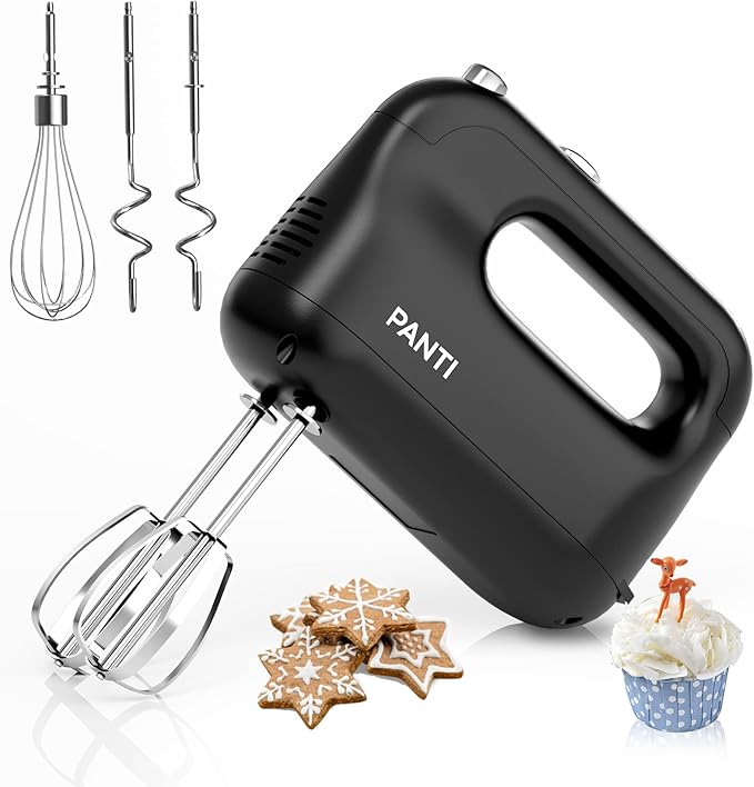 Hand Mixer Electric, PANTI Kitchen Handheld Small Mixer with Beaters and Whisk, 5 Dishwasher-safe Accessories, 5 Speeds & Eject Button, Portable Mixers for Easy Whipping Dough, Cake and Cream, HM3002