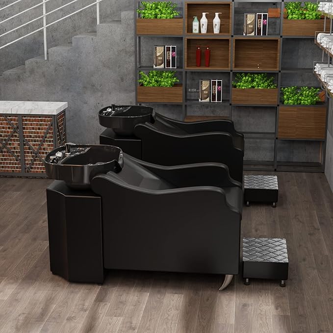 OmySalon Shampoo Backwash Unit with Large Porcelain Bowl, Salon Sink Hair Wash Chair Shampoo Station, Barbershop Beauty Spa Massage Hairdressing Equipment