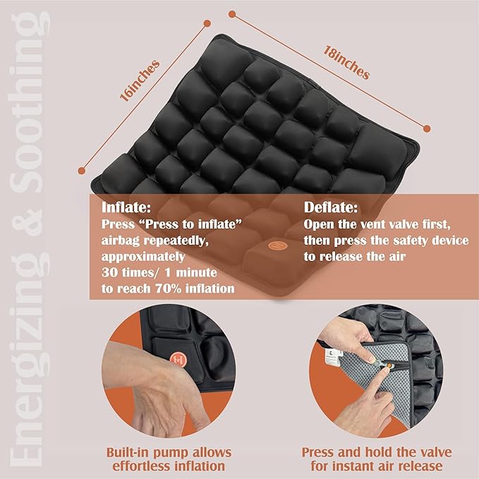 ERGOOCUSHION Inflatable Seat Cushion for Airplane & Travel – Portable Inflatable Pad with Built-in Pump, Adjustable Firmness, Tailbone & Back Pain Support, Carry Bag Included