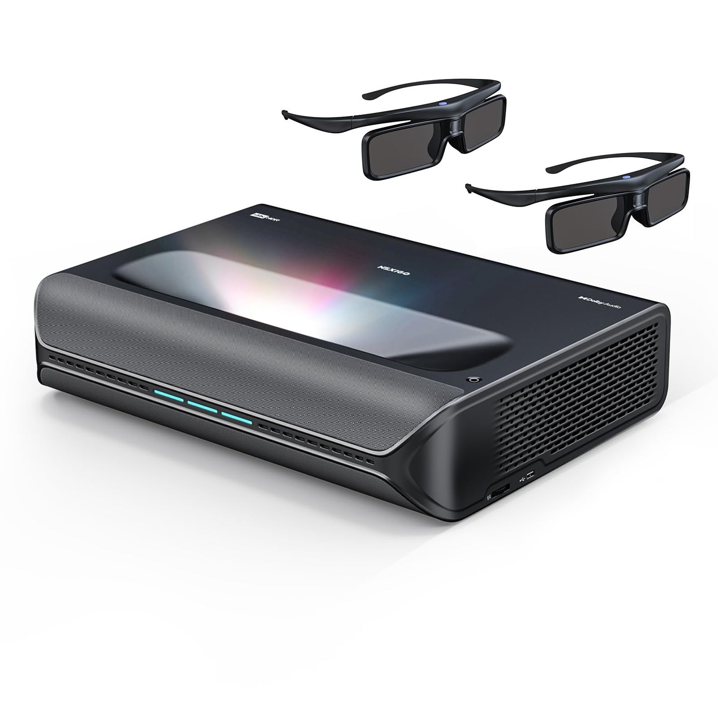 NexiGo Aurora Pro MKII Bundle, 4K Tri-Color Laser UST Projector, Scene Adapt Engine with Dynamic Iris & Laser Dimming, 0.21:1, Dolby Vision & Atoms, HDR10+, Active 3D, with DLP Link 3D Glasses(2 Pack)