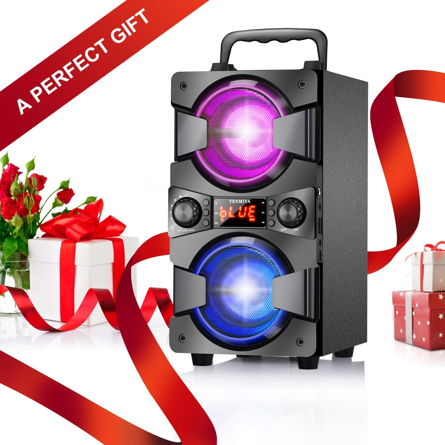 Bluetooth Speaker, Portable Wireless Speakers with Microphone, 60W Peak Loud Stereo Rich Bass, Lights, Remote, FM Radio, EQ, Double Subwoofer Sound System, Speaker for Home Outdoor Party Gifts(1MIC)