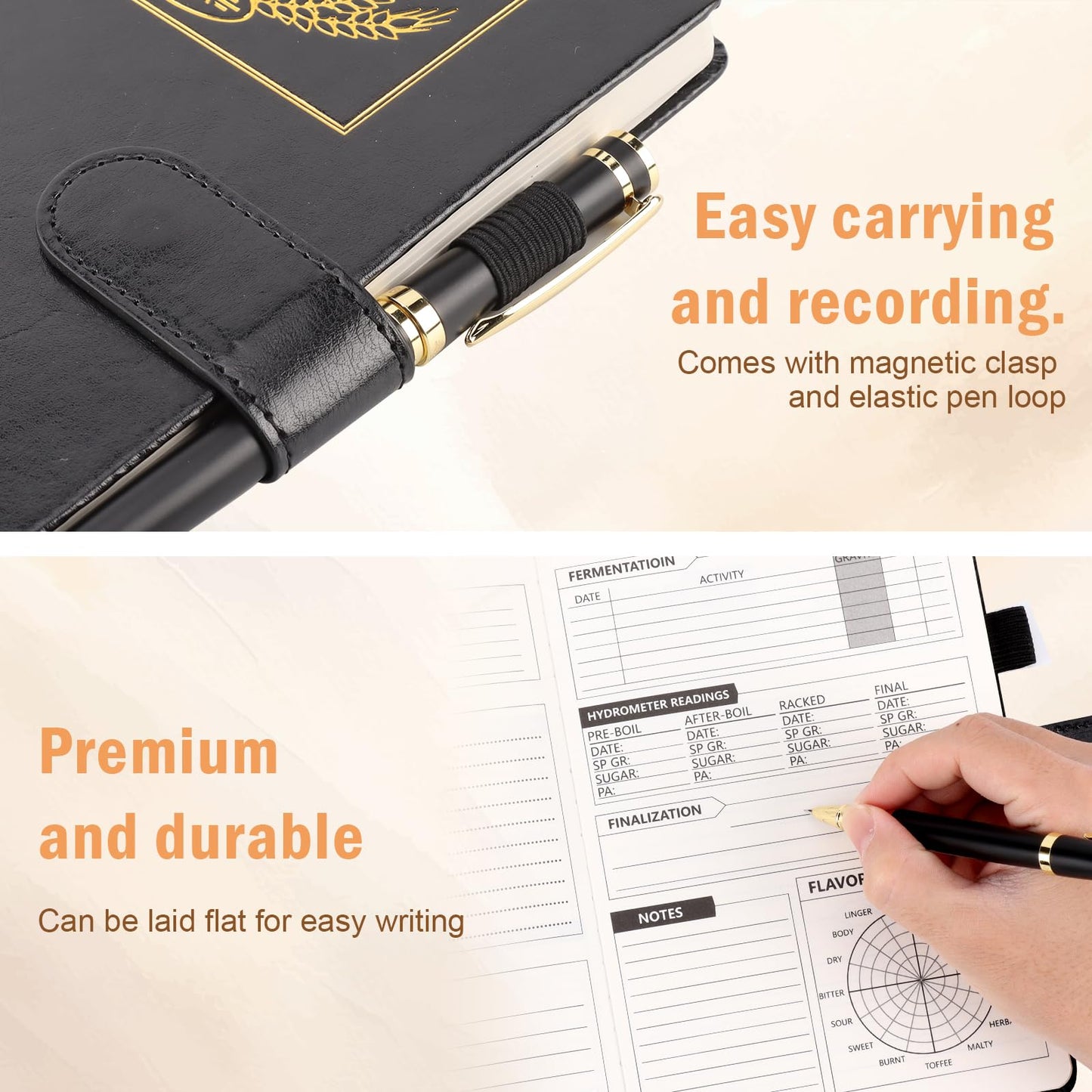 DOSTATNI Home Brew Notebook Leather Beer Recipe Book With Magnetic Buckle 5.8’’ x 8.3’’ Beer Making Book Craft Beer Gifts 70 Pages Beer Tasting Journal for Homebrewers Craft Beer Enthusiasts