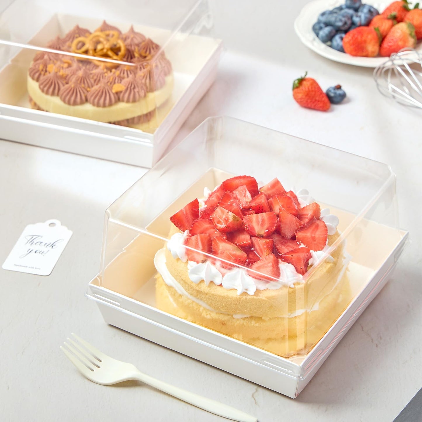 ZORRITA 7 x 7 x 4 Inches Paper Cake Boxes with Clear Lids, 20 Pack Disposable Charcuterie Boxes Square Food Containers for 4-6 Inch Cake, Dessert, Pie, Cupcake, Bakery (White)