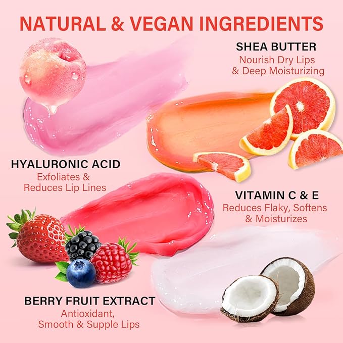 Lip Mask Set 4 Pcs, Overnight Lip Sleeping Mask with Shea Butter, Hyaluronic Acid & Vitamin C Nourishes Hydrates Dry, Flaky Lips, Moisturizing Lip Repair Balm & Butter, Lip Care Gift for Women