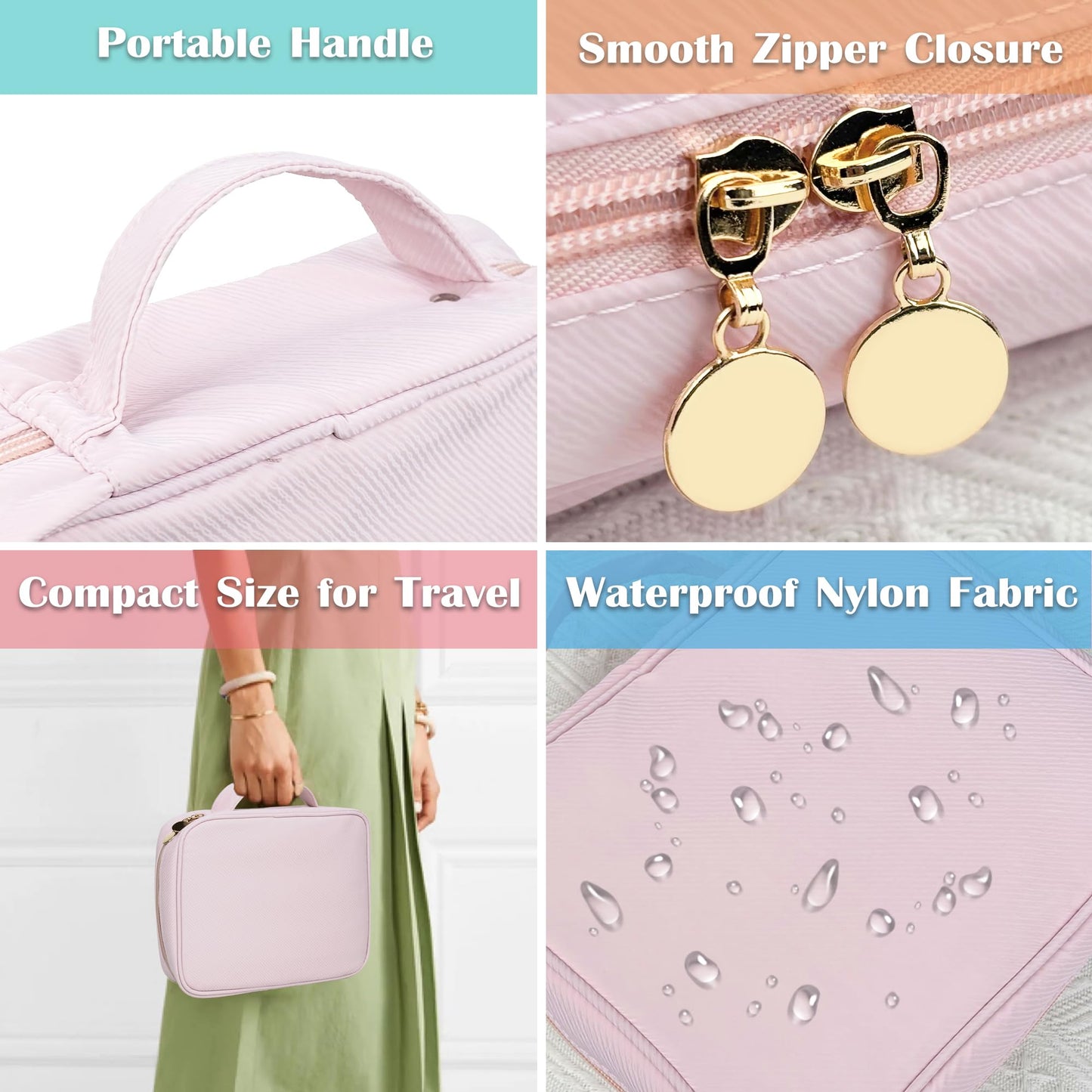 LingLingo Travel Jewelry Organizer Case,Small Jewelry Bags Jewelry Storage Book Binder with Clear Zipper Velvet Pouch for Traveling,Earrings, Rings, Necklace, Bracelet (Pink)