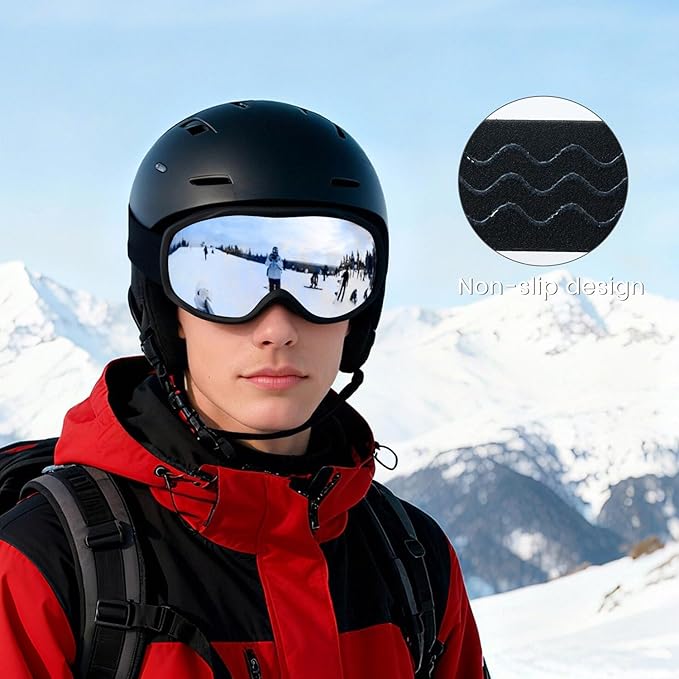Ski Goggles OTG for Men Women, Anti-Fog Snowboard Goggles UV400 Protection Snow Goggles for Adult Youth