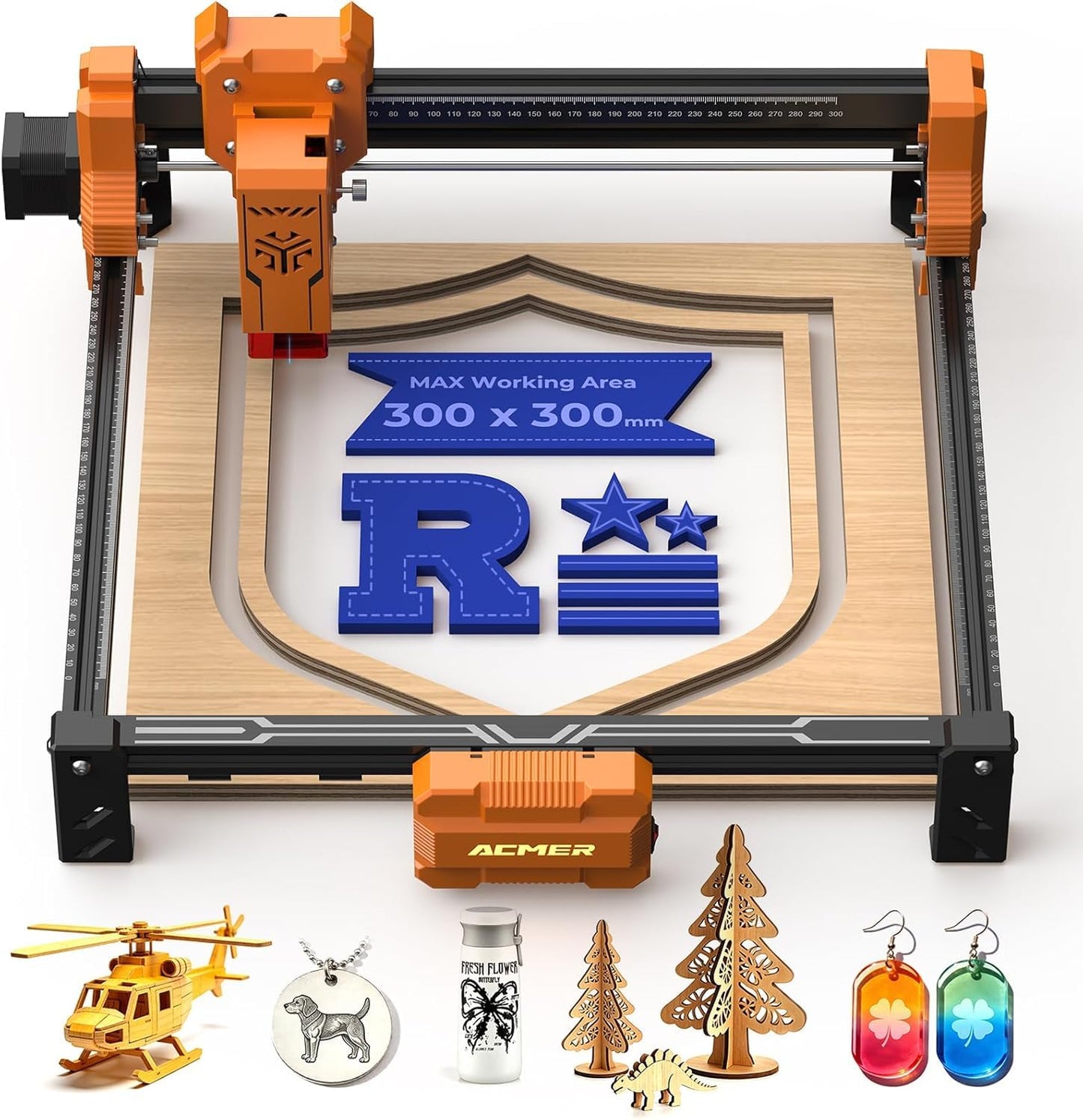 ACMER S2 Laser Engraver Machine for Beginners, 7W Laser Cutter Engraver for Tumbler, Wood & Acrylic, 300x300mm Working Area, 0.01mm Precision, 10000mm/min for DIY, Gifts & Small Business
