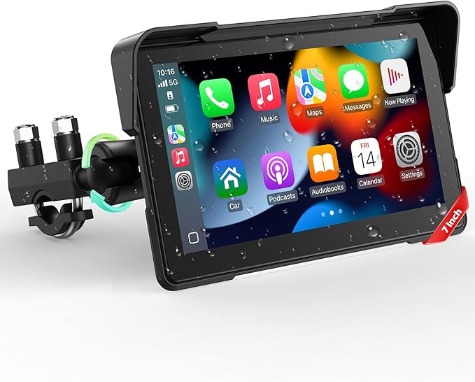 LAMTTO 7-Inch Wireless Motorcycle Carplay GPS Navigation System with Apple Carplay and Android Auto, Portable Moto Car Pla...