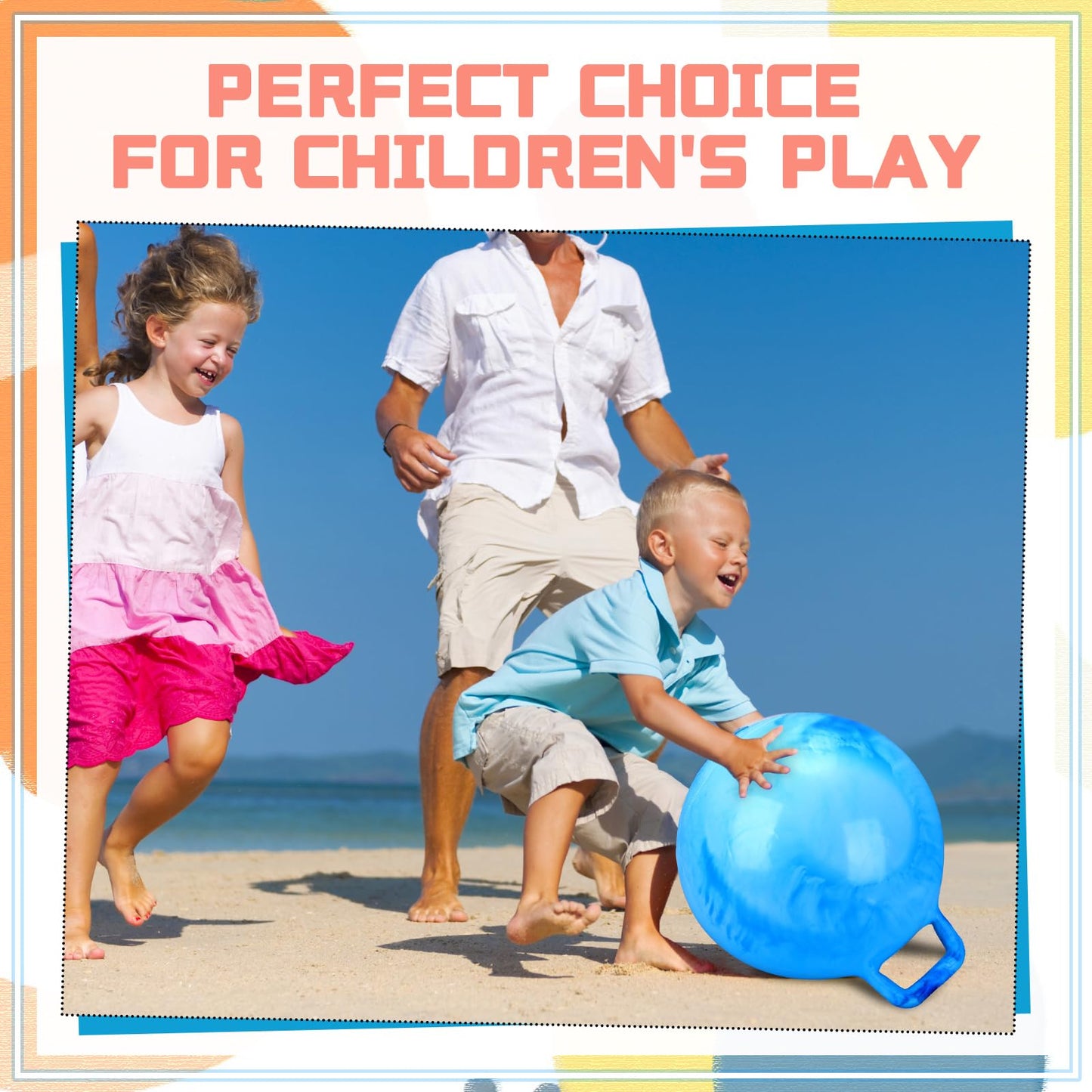 Poen 3 Pcs 18 Inch Hopper Inflatable Bouncy Ball with Handle Hippity Hop PVC Jumping Hopping Ball with 1 Air Pump for Kids Toddler Boys Girls Gifts Games(Red Blue Green)