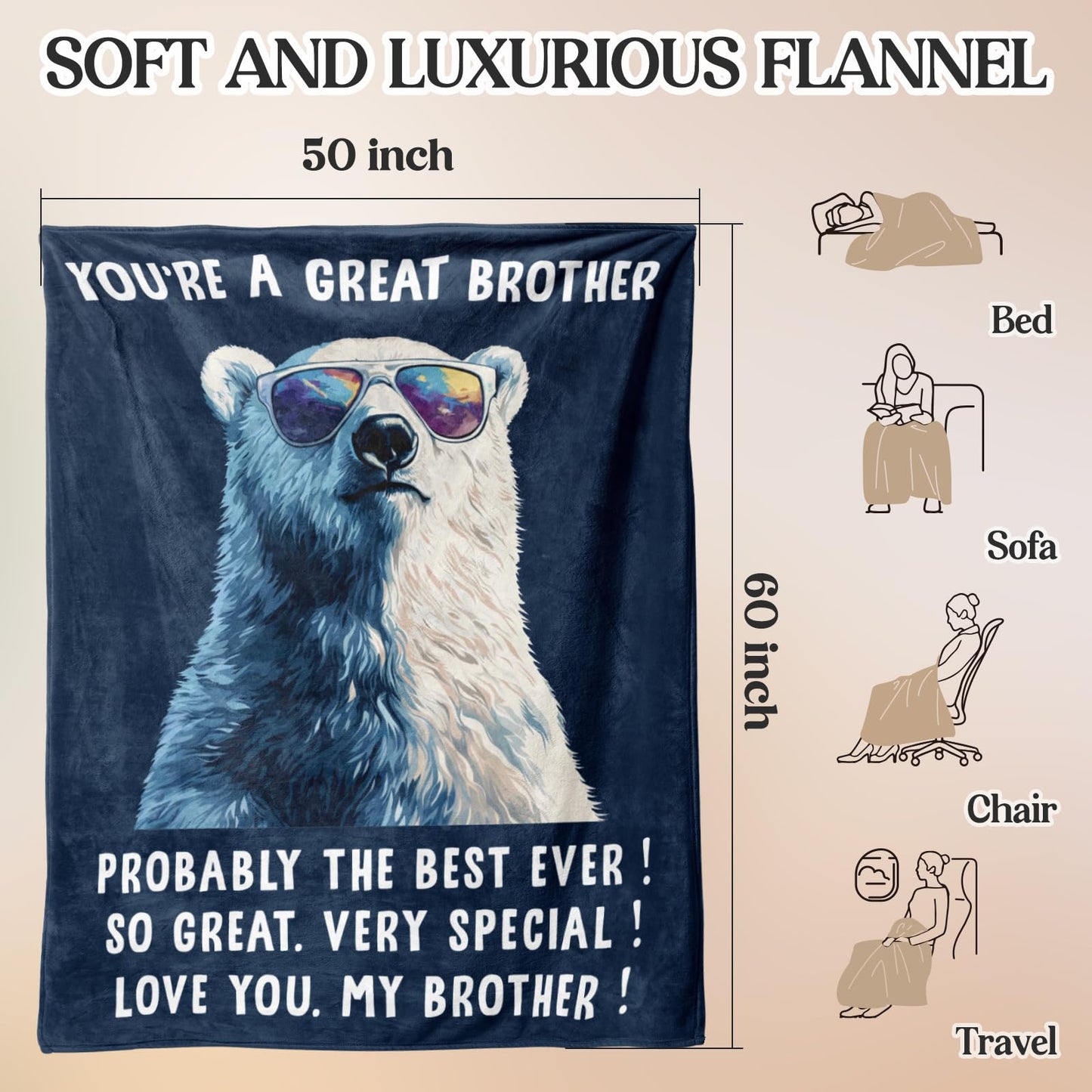 Hudiegify Gifts for Brother, Brother Graduation Presents, Brothers Birthday Gifts, Present for Brothers Step/Half, Father's Day Funny Blanket 60"x50"