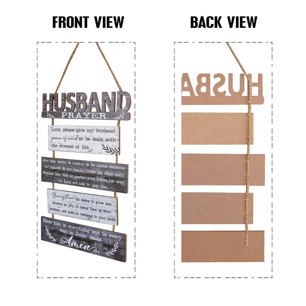 Yudarte Prayer for Husband Rustic Wall Sign with 5pcs Panels Strung Together - Christian Religious Inspiring Farmhouse Home Decor - Sweet Warming Gifts for Men,Him,Guy