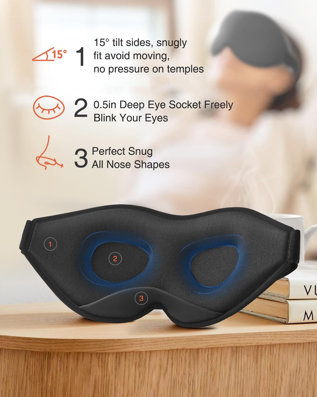 MABAO 2 Packs Sleep Mask for Side Sleeper, Eye Mask for Sleeping Women Men, 3D Contoured Cup No Eye Pressure 100% Light Blocking Sleeping Mask with Adjustable Strap Night Blindfold, Nap, Black & Pink